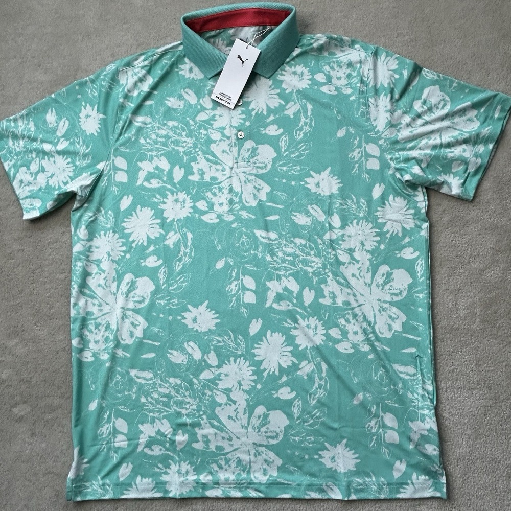 Puma Polo Shirt Men's Large Stretch Performance Golf Floral Summer Print Mattr